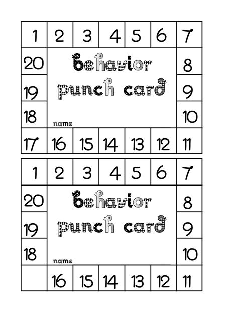 Free Printable Behavior Punch Cards
