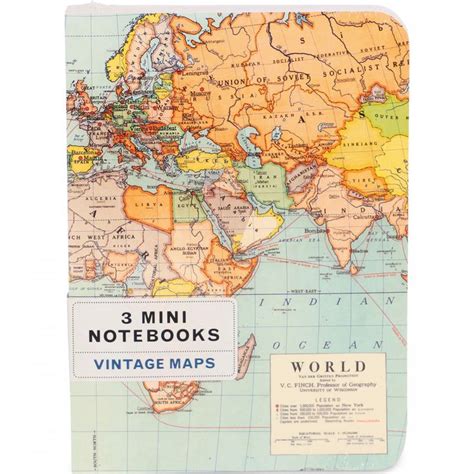 Cavallini And Co Vintage Maps Mini Notebooks Set Of 3 Mini Notebooks