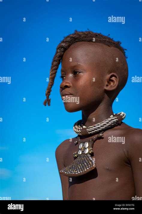 Young Himba Twin Girl With Ethnic Hairstyle Epupa Namibia Stock Photo