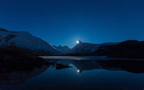 Tapety Krajobraz Noc Jezioro Woda Odbicie Niebo śnieg Księżyc