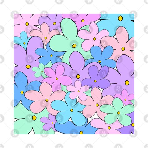 Multi Pastel Color Cartoon Flower Pastel Cartoon Flower Tapestry