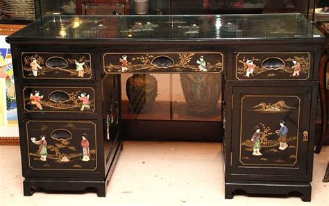 369 Oriental Black Lacquer Writing Desk With Applied H