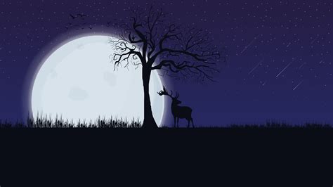 Night Landscape With Large Moon Vector Art At Vecteezy
