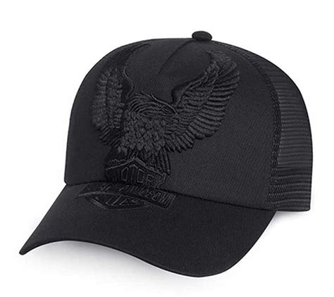 Harley Davidson® Mens Eagle Trucker Baseball Cap Hat Black Adjustable