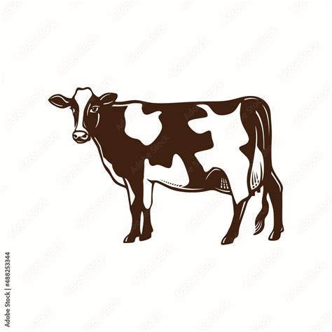 Cow Milk Breed Logo Silhouette Of Dairy Cow Walking Vector Illustration Stock Vector Adobe Stock