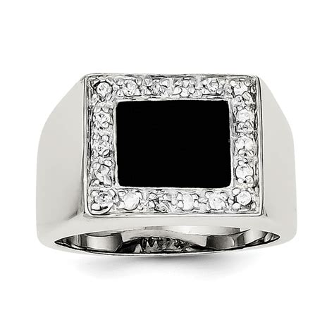 Sterling Silver Mens Cubic Zirconia And Onyx Ring