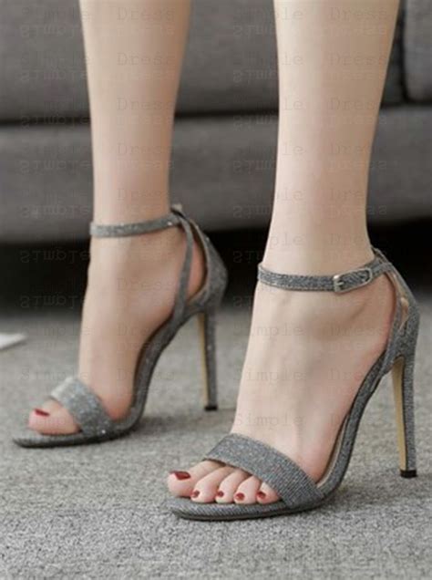Ankle Strap Open Toe Stiletto Grey High Heels Sandals Accessories