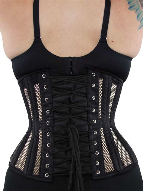 plus size underbust black mesh steel boned corset cs 411 long orchard corset