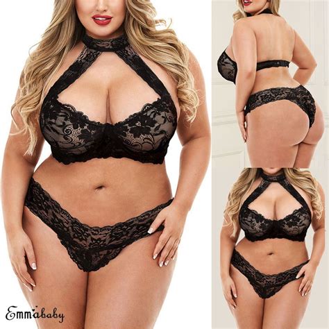 Uk Plus Size Sexy Black Lace Bra And Knicker Lingerie Set Underwear See Through Walmart Canada
