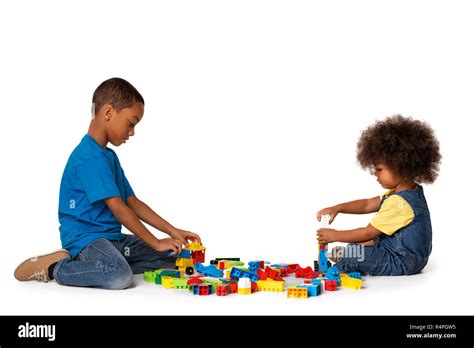 Preschool Children Playing Blocks On High Resolution Stock Photography