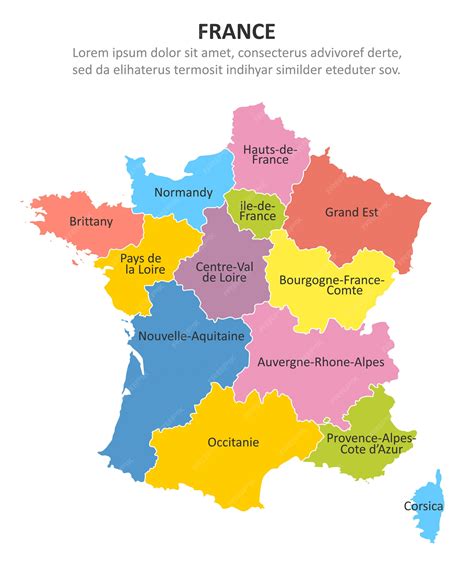 Francia Mapa Multicolor Con Regiones Vector Premium