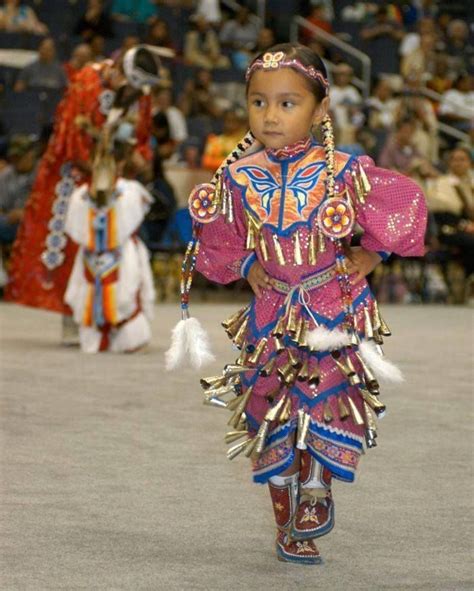 Native American Girl Dances In Full Costume Native American Children
