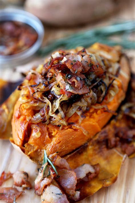 In this easy vegetable side dish recipe, sweet potatoes are tossed with maple syrup, butter and lemon juice and are roasted until tender and golden brown. Loaded Baked Sweet Potato Recipe - Pickled Plum Food And ...
