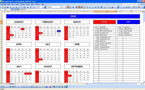 Excel Calendar Template Free