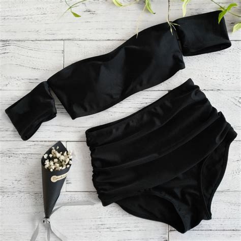 bandeau swimwear 2018 summer off shoulder top strapless sexy black bikinis set women push up