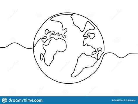 Earth Globe One Line Drawing Of World Map Vector