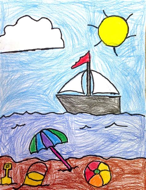 I hope these drawings help to bring some creativity and positivity to your days! Beach Drawing · Art Projects for Kids