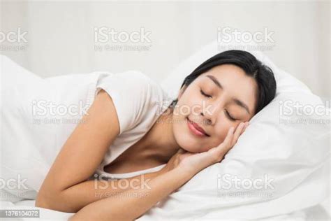 Beautiful Asian Woman Lying In The Bed Young Woman Sleeping Well In Comfortable Cozy Fresh Bed