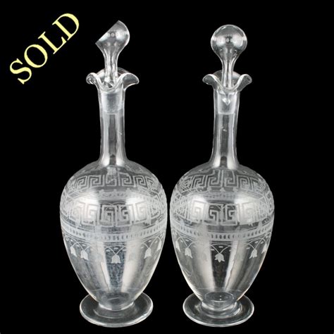 Antique Glass Decanters Victorian Engraved Glass Decanters