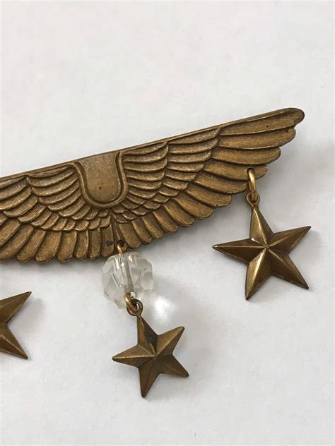 Vintage Metal Military Wings Brooch Pin 3 Stars Air Force Army Etsy