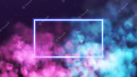 Абстрактный прямоугольник неоновая рамка на фоне розового и синего дыма