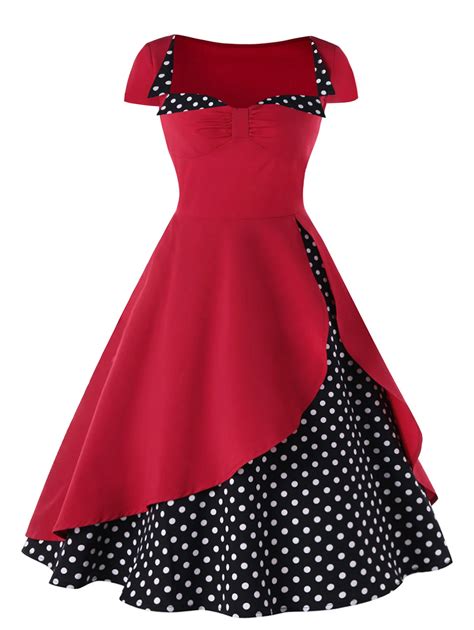 Wipalo Summer Women Vintage Dress Polka Dot High Waist Pin Up Dress Hepburn 50s Rockbility Robe