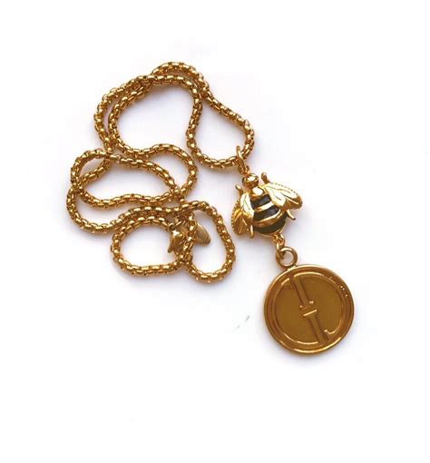 Large Vintage Gold Double Sided Repurposed Gucci Charm And Bee Necklac