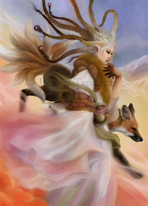 Sale Ninetailed Fox Goddess Kitsune 5x7 Digital Art Print By Etsy