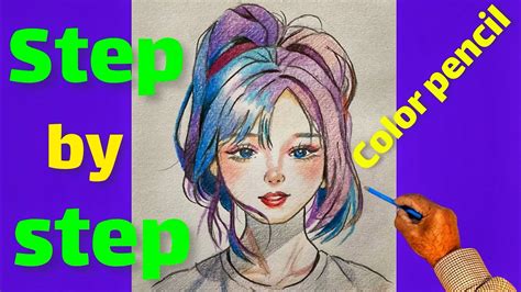 Step By Step Anime Girl Painting Tutorial Color Pencils Painting For