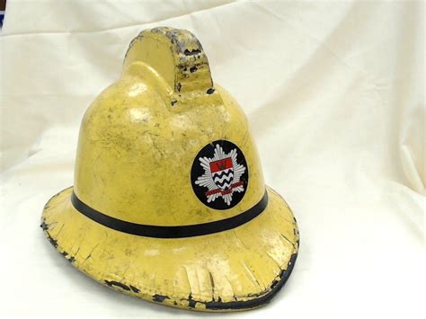 Old Vintage London Fire Brigade Firemans Yellow Helmet By Helmets Ltd