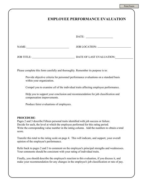 Employee Evaluation Form Collection 1 Employee Performance Evaluation