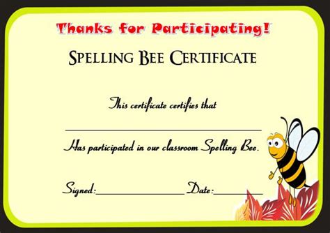 21 Free Printable Spelling Bee Certificates Participation For Fresh