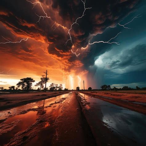 Premium Ai Image Thunderstorms Over Dirty Road With Stormy Sky