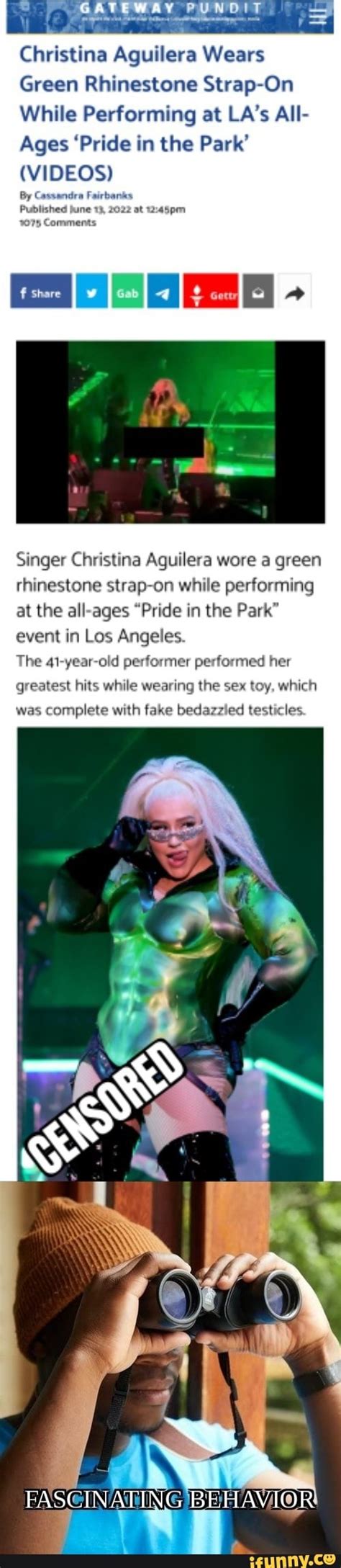 Un Christina Aguilera Wears Green Rhinestone Strap On While Performing