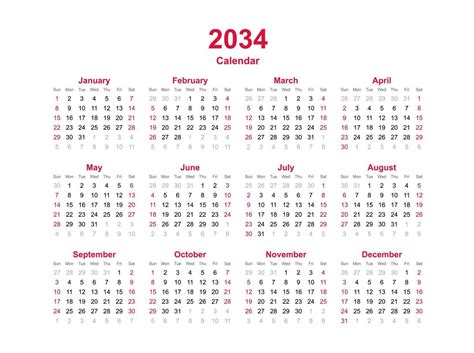 Año Calendario 2034 8111047 Vector En Vecteezy