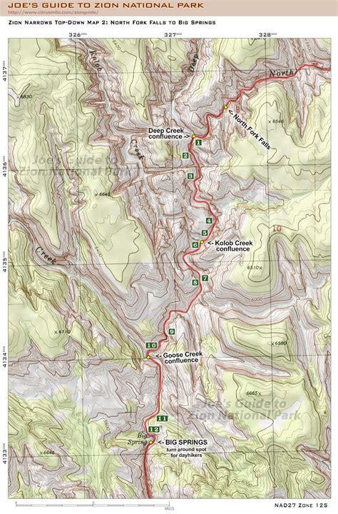 Joes Guide To Zion National Park Zion Narrows Top Down Route Map 2