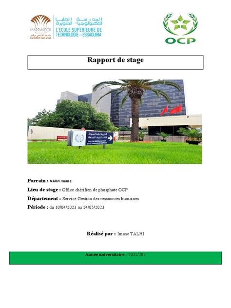 Rapport De Stage Ocp Pdf Business Économie