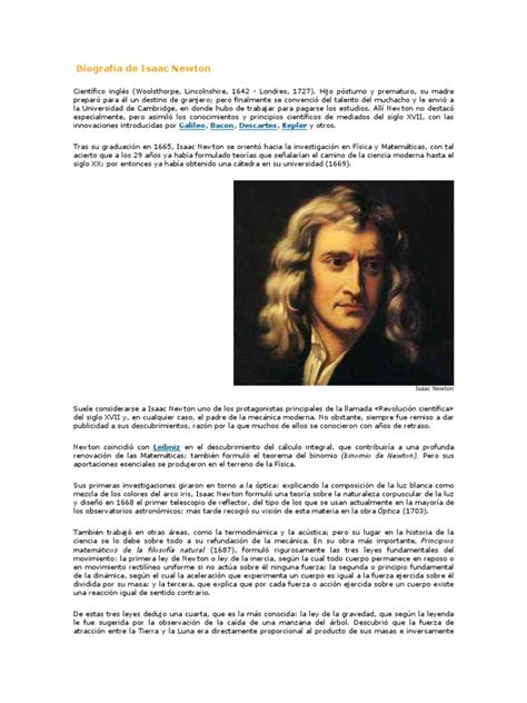 Biografía De Isaac Newton Pdf Las Leyes Del Movimiento De Newton