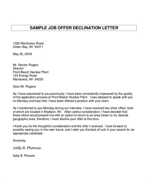 Free 6 Sample Decline Offer Letter Templates In Pdf