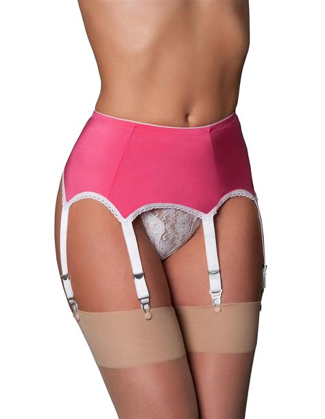 nylon dreams ndl59 women s pink and white solid colour lace garter belt 6 strap suspender belt