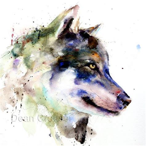 A Watercolor Painting Of A Wolfs Head
