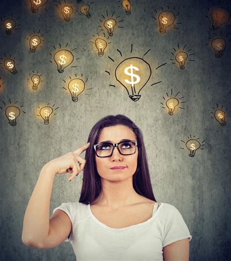 Woman Glasses Looking Up Idea Light Bulb Above Head Stock Photos Free