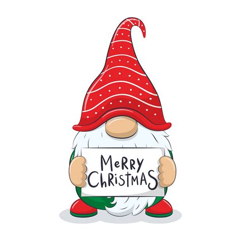 Cute Cheerful Gnome With Phrase Merry Christmas 3417353 Vector Art At