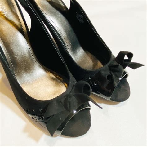 east 5th shoes east 5th heels slingback peep toe bow black faux suede bettey women shoes sz
