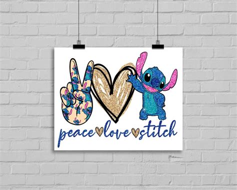Peace Love Stitch Print Disney T Ohana Film Movie Wall Etsy