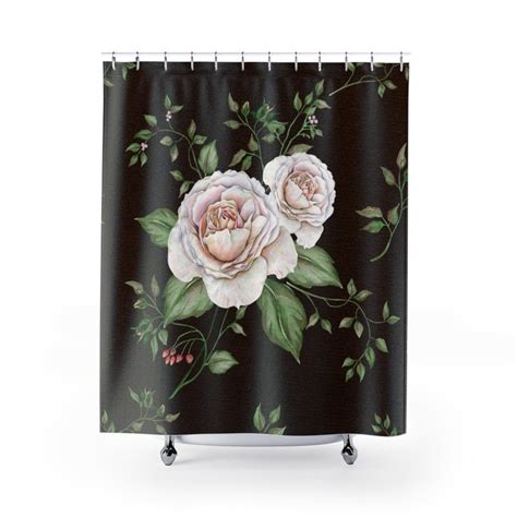 Shabby Chic Fabric Shower Curtains Cabbage Rose Premium Easy Care Fabric Machine Washable