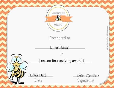 28 Bee Certificate Template Geography Bee Awards With Regard To