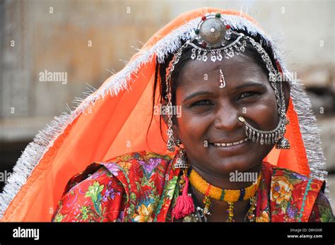 Rajasthani Woman In Traditional Sari Dress And Jewelry Jodhpur