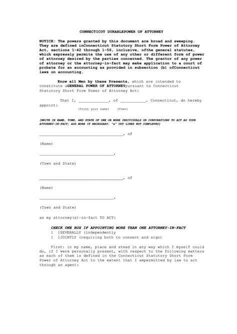 Fillable Connecticut Durable Power Of Attorney Form Printable Pdf Download