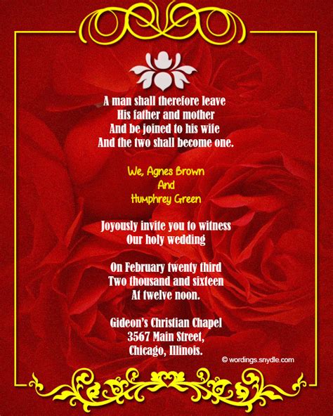 At indian wedding card, our christian wedding cards are inspired by the symbols and proverbs about marriage that are portrayed in the holy bible. Christian Wedding Invitation Wording Samples - Wordings ...